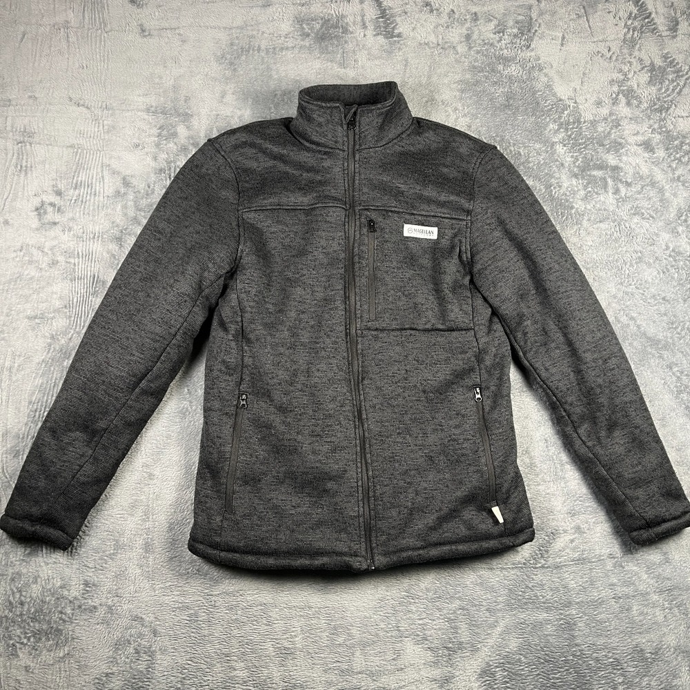Magellan Outdoors Fleece Jacket Mens S Dark Gray Textured Classic Fit Full Zip